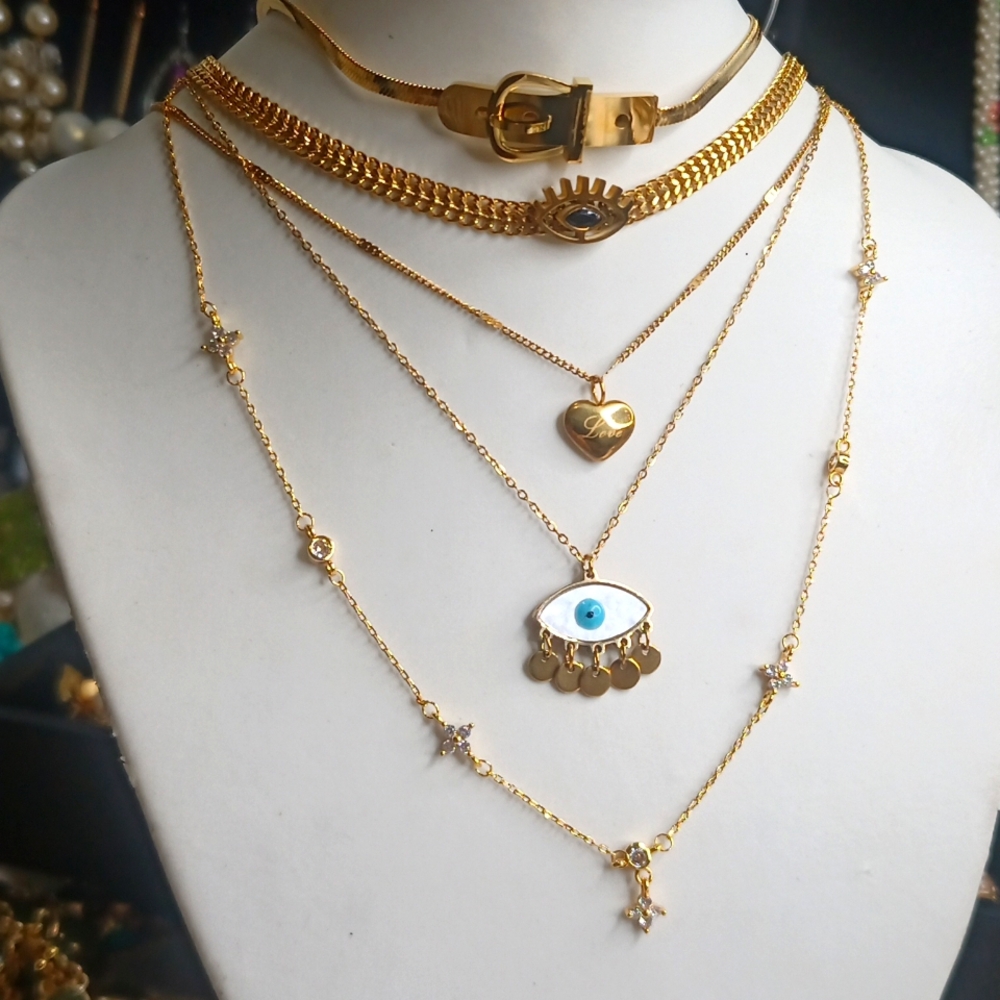 Dainty Choker Necklace Evil Eye Heart Buckle